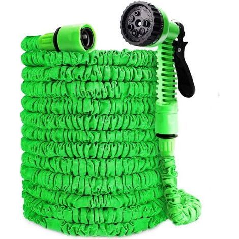 Tuyau d'arrosage flexible 60m – Rétractable avec 7 fonctions pistolet – Matériaux sécuritaires – Pour nettoyage voiture et animaux (1/5)