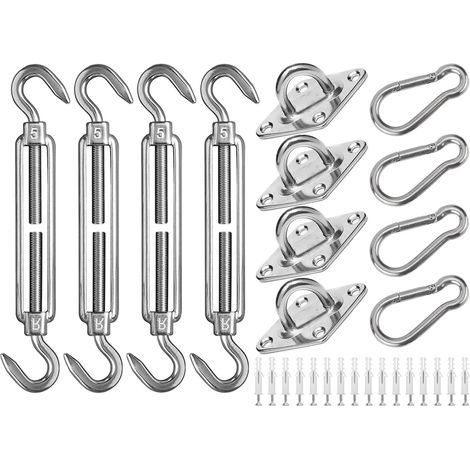 Kit de fixation pour voile d'ombrage, kit de fixation M5 en acier inoxydable pour voiles d'ombrage rectangulaires et carrées, pour jardin et pelouse, 44 pièces (1/5)