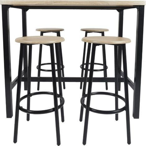 Ensemble Table de Bar & 4 Tabourets "Loka" 100cm Noir