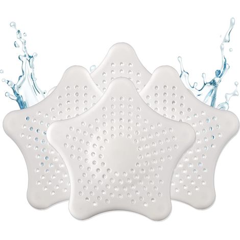 Crépine universelle en silicone — Lot de 4 — Bonde de douche avec récupérateur de cheveux — Crépine adaptée à l'évier — Blanc (1/4)