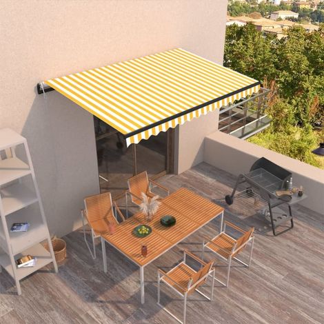 Auvent rétractable Store banne Marquise automatique 450x350 cm Jaune et blanc NDTN2816631 (1/5)