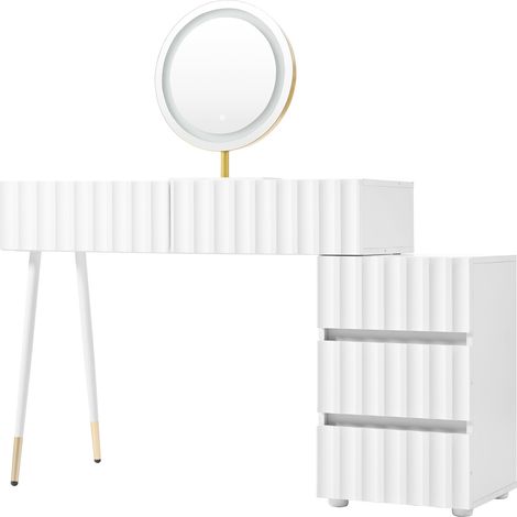 Coiffeuse blanche avec miroir LED et 5 tiroirs spacieux pour chambre - 100 x 40 x 127 cm (1/5)