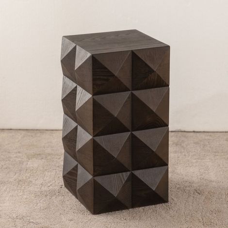 CAIziTable de chevet rétro en bois à motif en relief tridimensionnel, hauteur 60 cm, marron, sans assemblage requis (1/5)