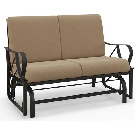 COSTWAY Banc à Bascule de Jardin avec Coussin, Fauteuil à Bascule en Métal avec Accoudoirs Incurvés, Chaise Berçante Ergonomique, pour Jardin, Cour, Porche, Terrasse (1/5)