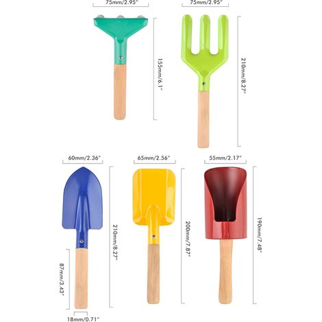 Ensemble de 5 mini-outils de jardinage pour enfants : kit de plantation et outils pour creuser et ramasser du sable. Jouets pour enfants (1/5)