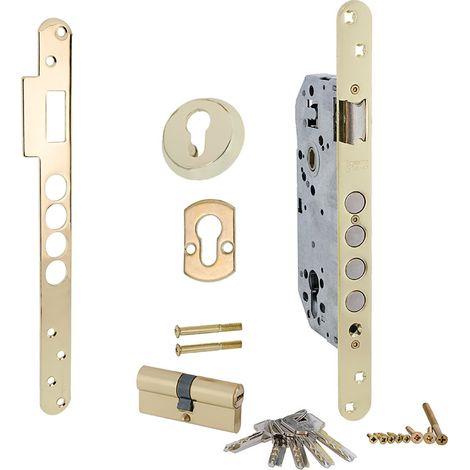 Cerradura seguridad 50mm canto redondo 4 bulones acero dorado (1/2)
