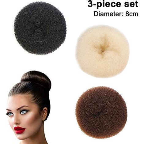 Lot de 3 chignons donut, accessoire coiffure nylon léger, pour cheveux courts et fins, idéal danse sport fête (1/5)