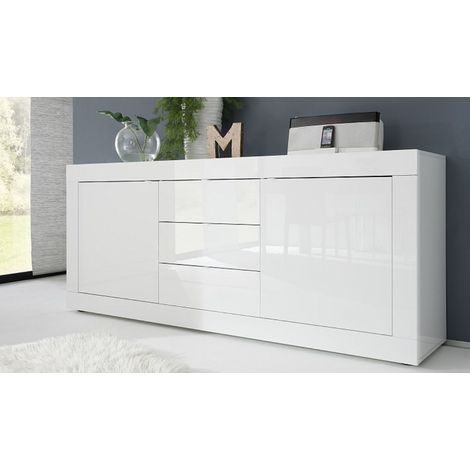 Azura Home Design – Buffet blanc 210cm – 2 portes et 3 tiroirs – Mélaminé haute densité 16mm – Design épuré moderne – Garantie 2 ans (1/4)