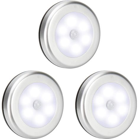 Lot de 3 lampes à détecteur de mouvement, veilleuses LED à piles, appliques murales pour placards, escaliers, couloirs, salles de bain, chambres, cuisines, etc. (1/5)