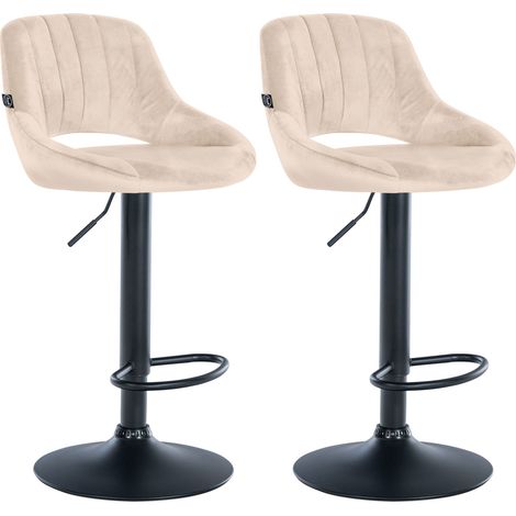 Set di 2 sgabelli da bar regolabili in velluto crema con schienale traforato e base in metallo nero 100005584