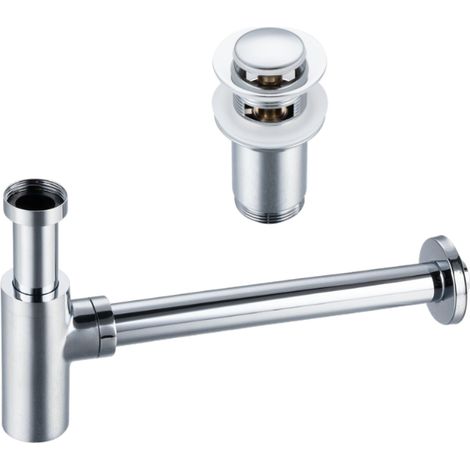 BALNEO - ensemble bonde de lavabo Klik Klak E avec trop-plein chromé + siphon rond chromé en laiton - kit pour lavabo (1/5)