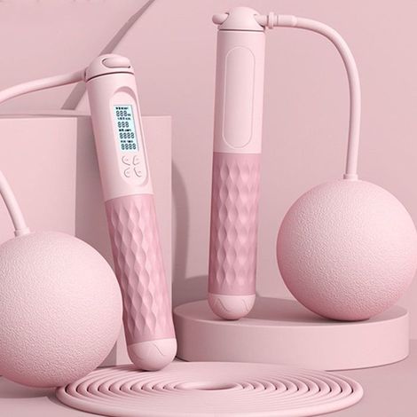 BelleRise - Corde à sauter adulte – Compteur intégré, boules lestées, rose – Fitness intérieur (1/5)