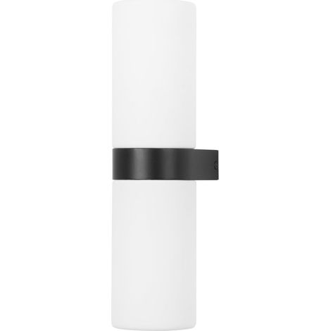 Forlight Metà - Aplique de Pared para Baño con IP44 para Bombillas 2xE14 Fabricado en Aluminio Negro y Difusor de Cristal Opal