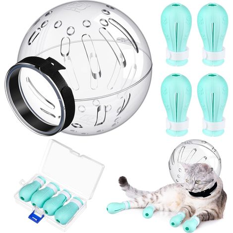 Masque pour chat avec capuche réglable et cache - griffes en silicone anti - morsure et anti - rayures (taille M) (1/5)