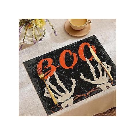 Halloween-Tischsets aus Leinen, Serie „Süßes oder Saures“, Kombinations-Tischsets, Restaurant-Festtagsdekoration, Geschirr-Isolierunterlagen (YMCD-39)