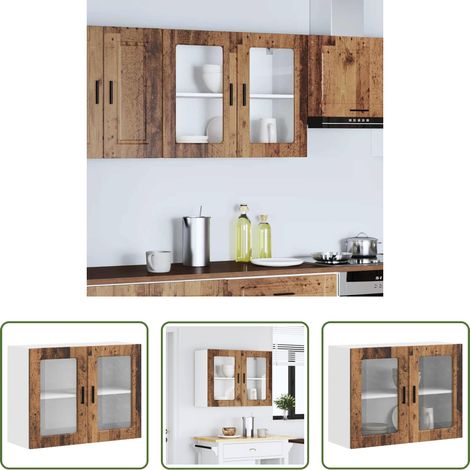 vidaXL Küchenregal - Küchen-Hängeschrank mit Glastür Porto Altholz-Optik (1/5)