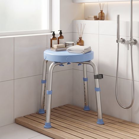 Tabouret de douche pivotant à 360°, avec structure en aluminium et hauteur réglable sur 5 niveaux, bleu clair (1/5)