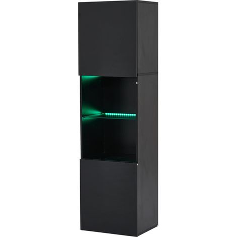 Vitrina alta negra brillo con LED 45 x 35 x 160 cm, 1 balda de vidrio templado (1/5)
