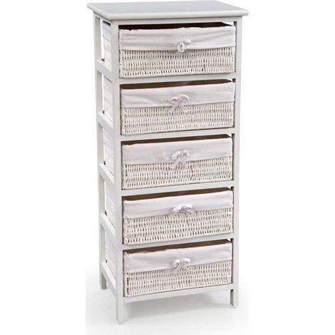 CASSETTIERA IN LEGNO DECORATA A 5 CASSETTI 40X29X90 CM COLORE BIANCO (1/4)