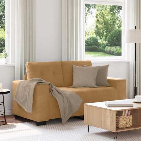 2-Sitzer Sofa 120 cm Braun Samt mit Holzarmlehnen (1/5)