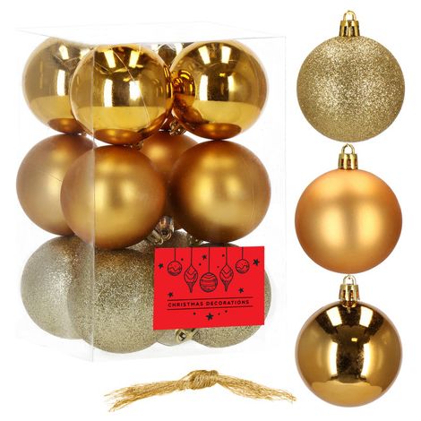 SPRINGOS Weihnachtsbaumkugeln Christbaumkugel Kunstkugel 12 Stück Bruchsicher Weihnachtskugel Glitzer Matt Glanz Weihnachtsdeko