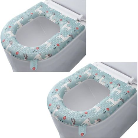 Set of 2 toilet seat covers, toilet seat warmer, elongated toilet seat cover, padded cushion, washable or portable O-shaped toilet tank cover (1/4)