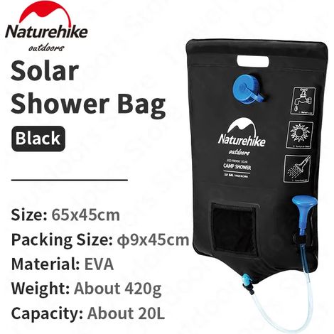 Sac de douche solaire portable Naturehike 20L, ultraléger (420g), en EVA épais, pour le camping et le bain, débit : 1,7L/min-AquaForge