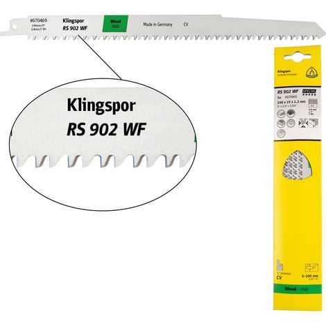 Klingspor RS 902 WF Säbelsägeblätter, 240 x 19 x 1,2 mm Nutzlänge 210Crom-Vanadium, kreuzgeschliffen, konisch , 7 Zähne pro Zoll, SB-verpackt im Karto