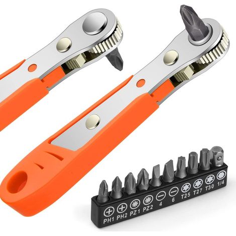 Destornillador de carraca, destornillador magnético, mini llave de carraca de 1/4", accionamiento de 1/4" de alto par, mini destornillador de carraca reversible con desplazamiento, herramientas de rep (1/5)
