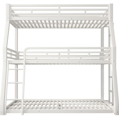 Lit superposé triple en métal blanc 140 x 200 cm avec échelles et barrières (1/5)