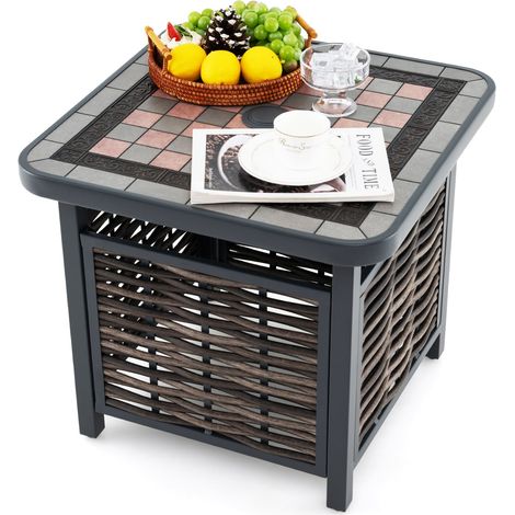 COSTWAY 55cm Outdoor PE Rattan Side Table All Weather Patio Square End Table (1/5)