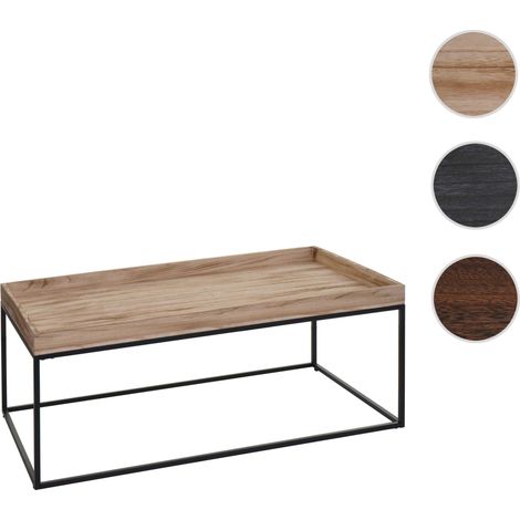 Table basse HWC-K71 - table basse table d'appoint - bois massif métal 46x110x60cm - brun foncé (1/5)