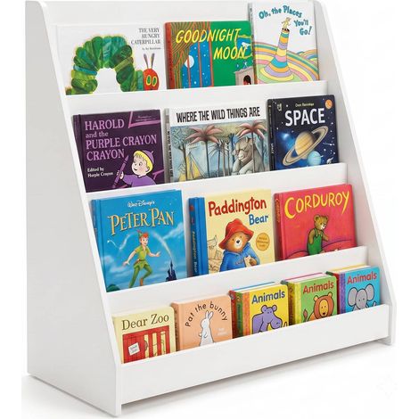 Libreria Montessoriana per Bambini in Legno con 4 Ripiani Frontali, Mobile Porta Libri per Cameretta e Sala Giochi (Bianco) (1/4)