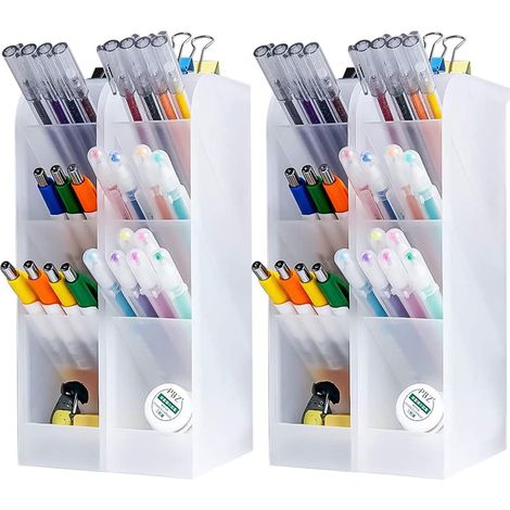 Juego de 4 organizadores de escritorio blancos, soportes de plástico multifuncionales para bolígrafos y pinceles.