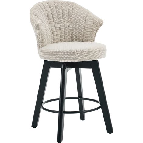 Set de 2 tabourets de bar modernes pivotants en tissu beige avec dossier et repose-pieds – pour îlot de cuisine et salle à manger (1/5)