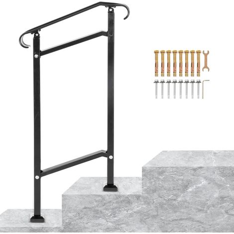 VEVOR Corrimano per Scale Gradino Esterno a Terra, Dimensioni 50x13,5x108 cm per Ringhiera in Ferro Battuto Nero Passaggi da 1, Corrimano di Sicurezza Uso in Corridoio Giardino Balcone Portico (1/5)