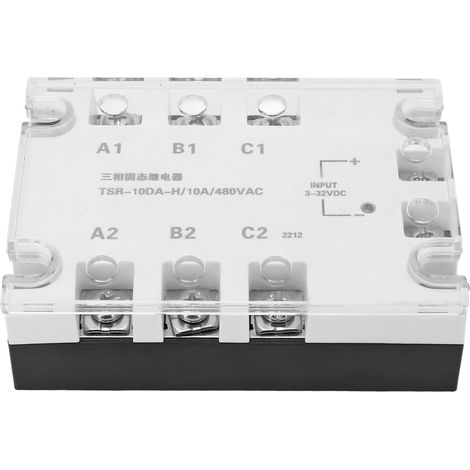 Relais statique triphasé 10A 3-32VDC 24-480VAC, blanc, silencieux, antichoc, fiable, conversion DC vers AC pour usage industriel (1/5)