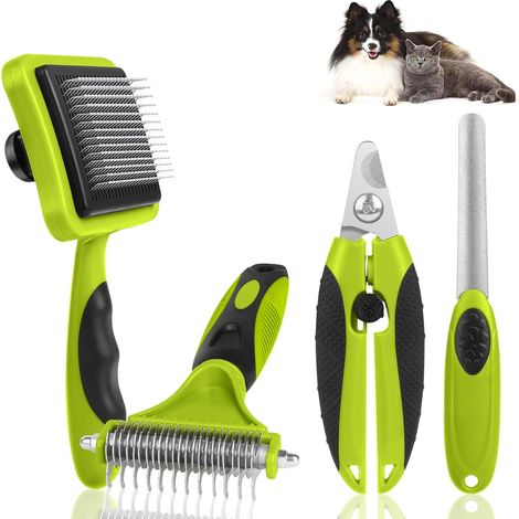 Brosse de toilettage pour animaux de compagnie - Kit de massage 4 en 1 - Tête ronde - En acier - Brosse pour chiens et chats avec poils longs ou courts (1/5)