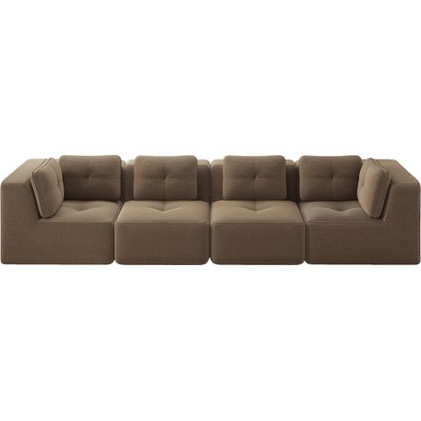Canapé modulaire 4 places sans pieds, assise profonde et coussins moelleux en tissu velours côtelé marron, design antidérapant, prêt à l’emploi, aucun montage requis. (1/5)