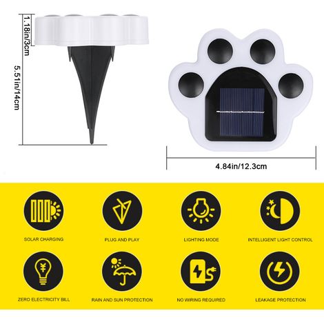 Ensemble de 4 lampes solaires LED rechargeables pour jardin, avec motif empreinte de patte, idéales pour les allées, pelouses, terrasses et cours. (1/3)
