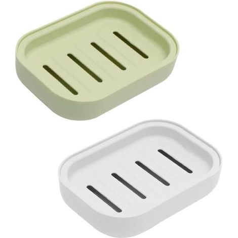 Lntyq Lot de 2 porte-savon pratiques en plastique, double couche amovible, avec drainage, nettoyage facile, idéal pour la salle de bain et la cuisine (blanc + vert clair), 10.57.52cm (1/5)