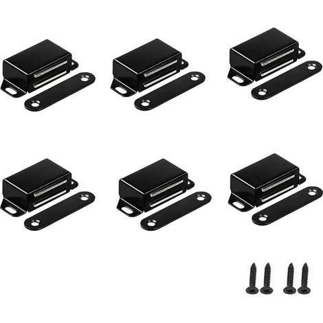 Set mit 6 Schrankmagneten, aus schwarzem, magnetischem Edelstahl, sehr stark, inklusive Schrauben