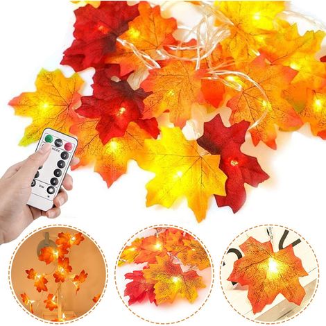 Ghirlanda autunnale, luci a forma di foglia d'acero da 6 m/40 LED, decorazione autunnale, ghirlande di foglie d'acero per decorazioni da parete natalizie per il Ringraziamento di Hollaween