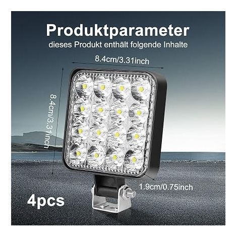 Phare de travail LED 12V, Projecteur LED 48W, Feu additionnel Offroad Feux de recul pour Tracteurs, Pelleteuses, SUV, UTV, ATV (1/4)