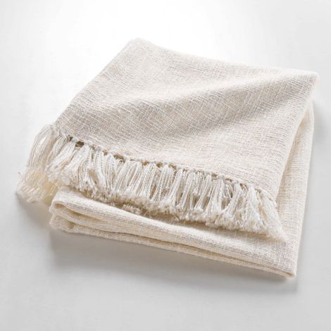 Plaid 125 x 150 cm – ZIGGY – Coton/Polyester avec fils métallisés – Franges déco (1/3)