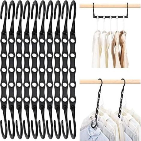 Lot de 10 Cintres Magiques Organisateur de Cintre Garde-Robe Rangement pour Vêtements Gain de Place dans Les Placard Noir 38CM (1/4)