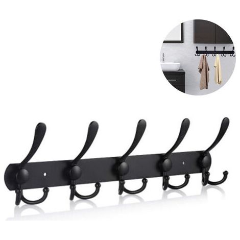 Porte-manteau mural long, 5 trois crochets pour suspendre des manteaux, patères murales, porte-manteau mural, crochet pour vêtements, veste, chapeaux, noir (1/5)