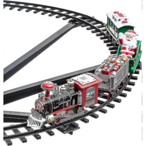 Train de Noël à piles avec 33 lumières LED et mélodie, idéal pour décorer le sapin ou servir de centre de table. (1/5)