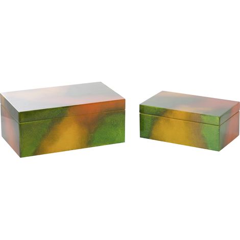 Set mit 2 grün-goldenen Holzkisten 25X15X11-20X12X8Cm (1/5)