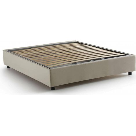 Talamo Italia Cama matrimonial Chloe, Cama contenedor con revestimiento de tela, 100% Made in Italy, Apertura frontal, adecuado para colchón Cm 140x200, Beige, con embalaje reforzado